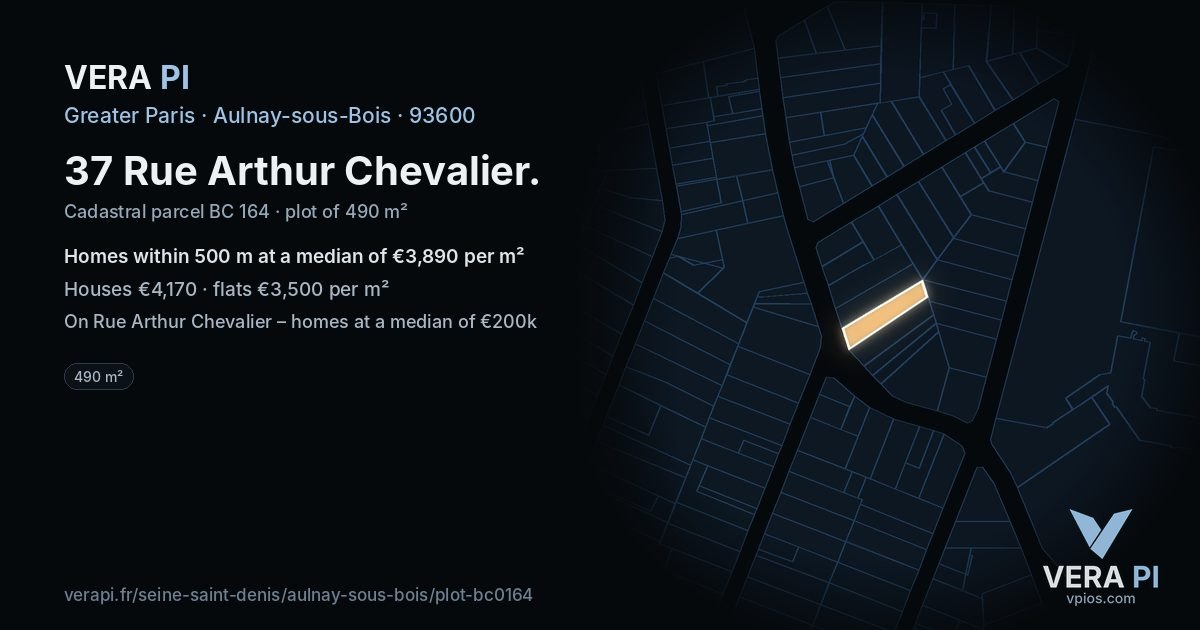 37 Rue Arthur Chevalier, Aulnay-sous-Bois at night – the plot lit, the parcels around coloured by the prices near them