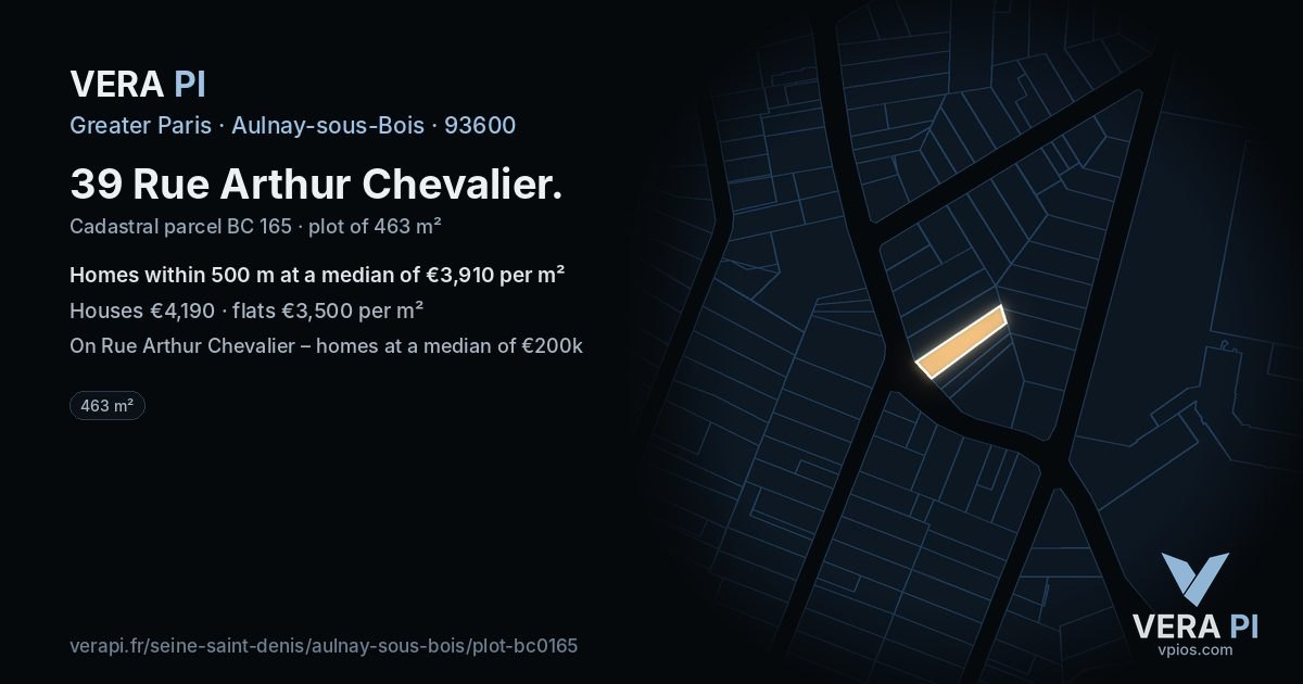 39 Rue Arthur Chevalier, Aulnay-sous-Bois at night – the plot lit, the parcels around coloured by the prices near them