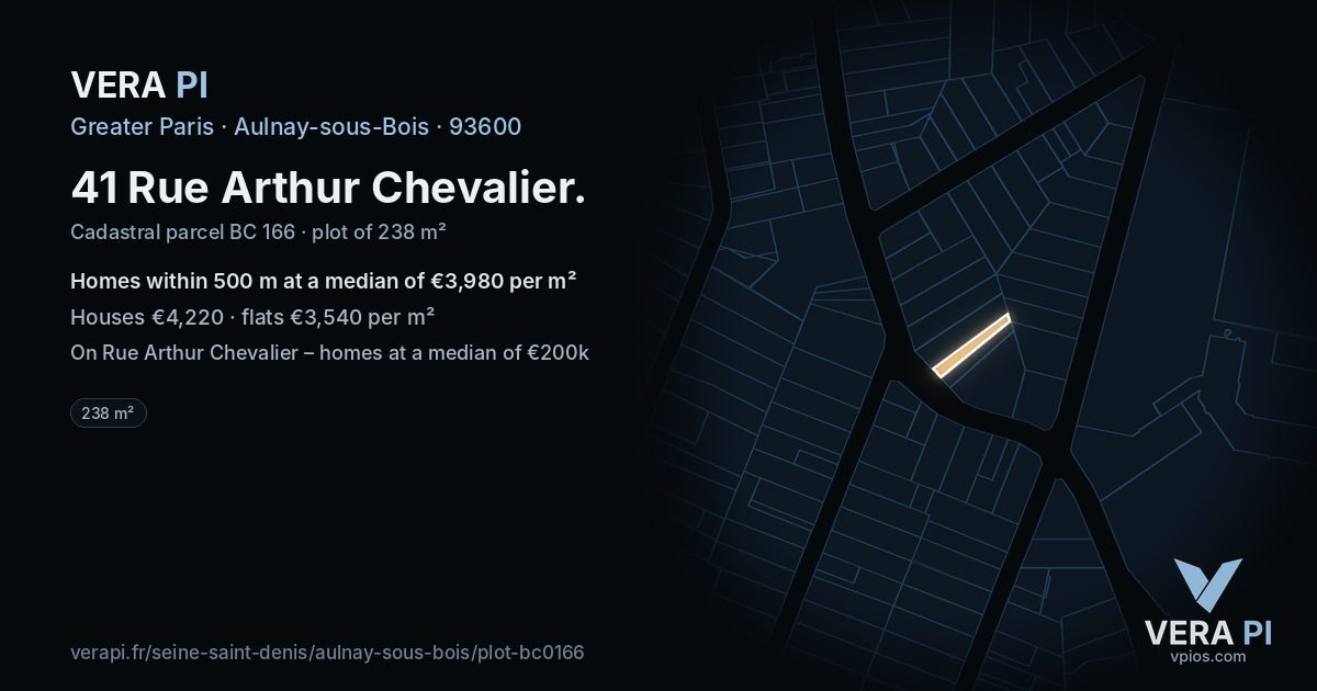 41 Rue Arthur Chevalier, Aulnay-sous-Bois at night – the plot lit, the parcels around coloured by the prices near them