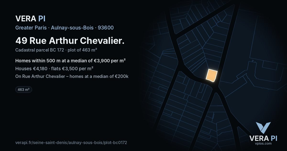 49 Rue Arthur Chevalier, Aulnay-sous-Bois at night – the plot lit, the parcels around coloured by the prices near them