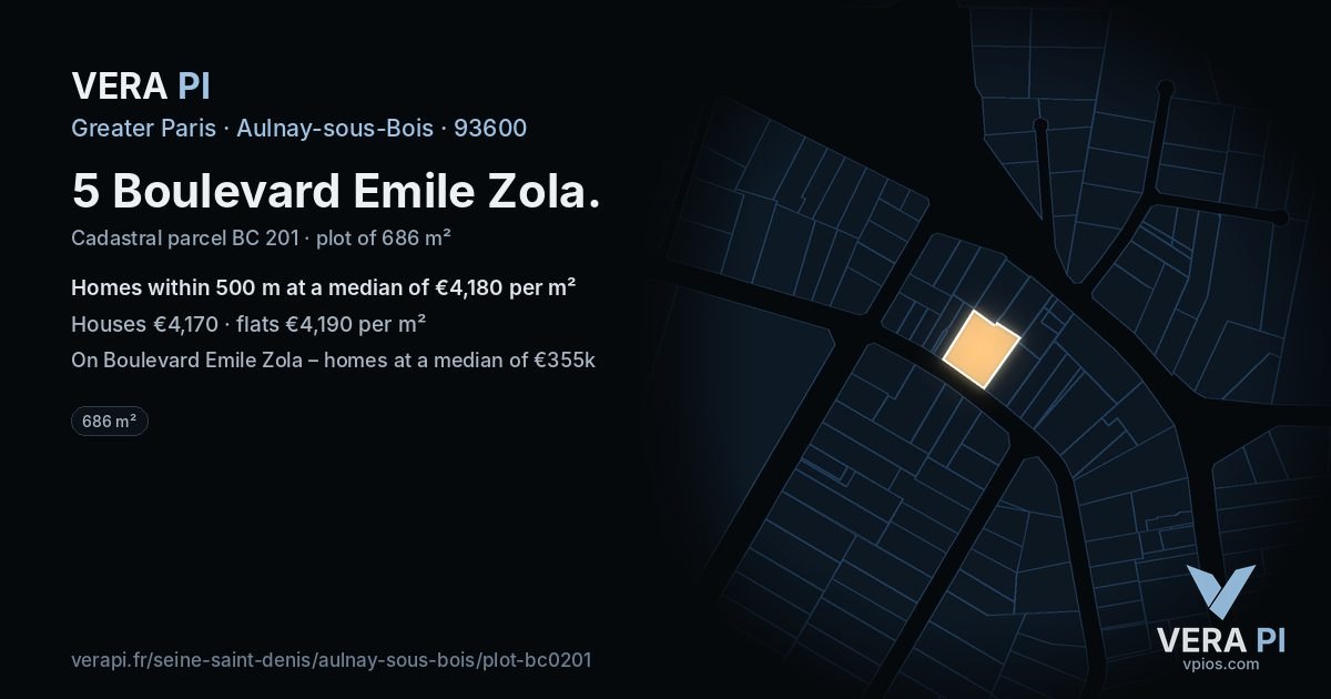 5 Boulevard Emile Zola, Aulnay-sous-Bois at night – the plot lit, the parcels around coloured by the prices near them