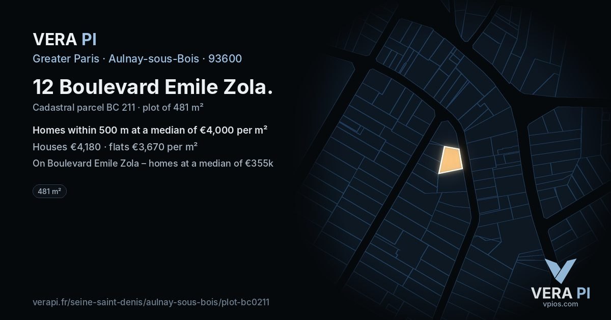 12 Boulevard Emile Zola, Aulnay-sous-Bois at night – the plot lit, the parcels around coloured by the prices near them