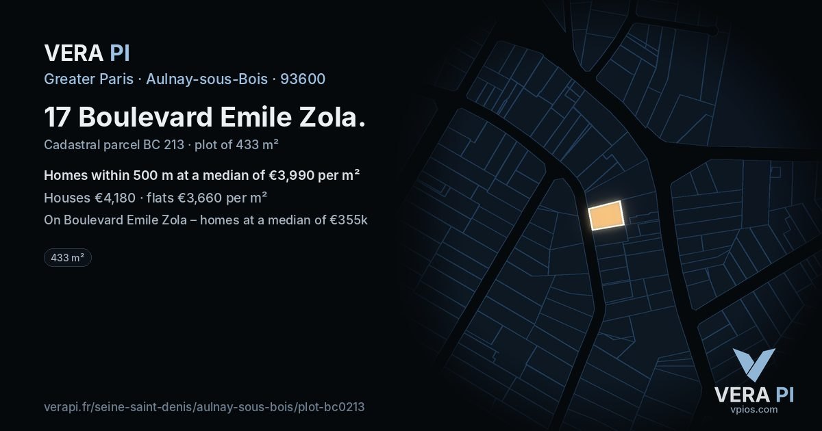 17 Boulevard Emile Zola, Aulnay-sous-Bois at night – the plot lit, the parcels around coloured by the prices near them