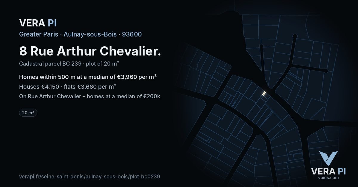 8 Rue Arthur Chevalier, Aulnay-sous-Bois at night – the plot lit, the parcels around coloured by the prices near them