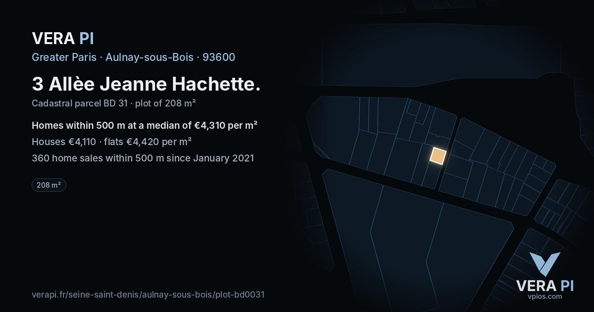 3 Allèe Jeanne Hachette, Aulnay-sous-Bois at night – the plot lit, the parcels around coloured by the prices near them