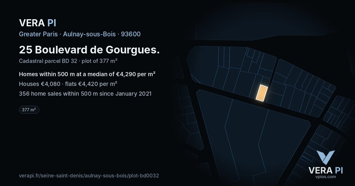 25 Boulevard de Gourgues, Aulnay-sous-Bois at night – the plot lit, the parcels around coloured by the prices near them