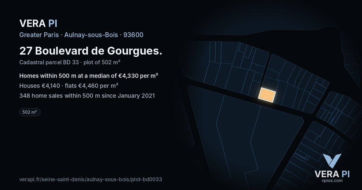 27 Boulevard de Gourgues, Aulnay-sous-Bois at night – the plot lit, the parcels around coloured by the prices near them
