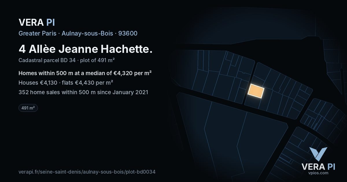 4 Allèe Jeanne Hachette, Aulnay-sous-Bois at night – the plot lit, the parcels around coloured by the prices near them