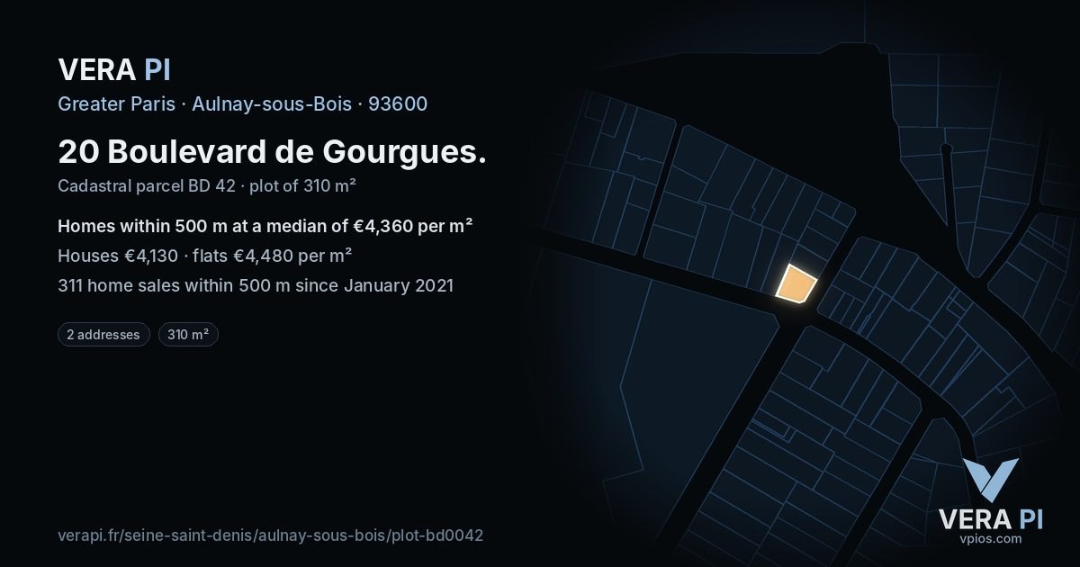 20 Boulevard de Gourgues, Aulnay-sous-Bois at night – the plot lit, the parcels around coloured by the prices near them