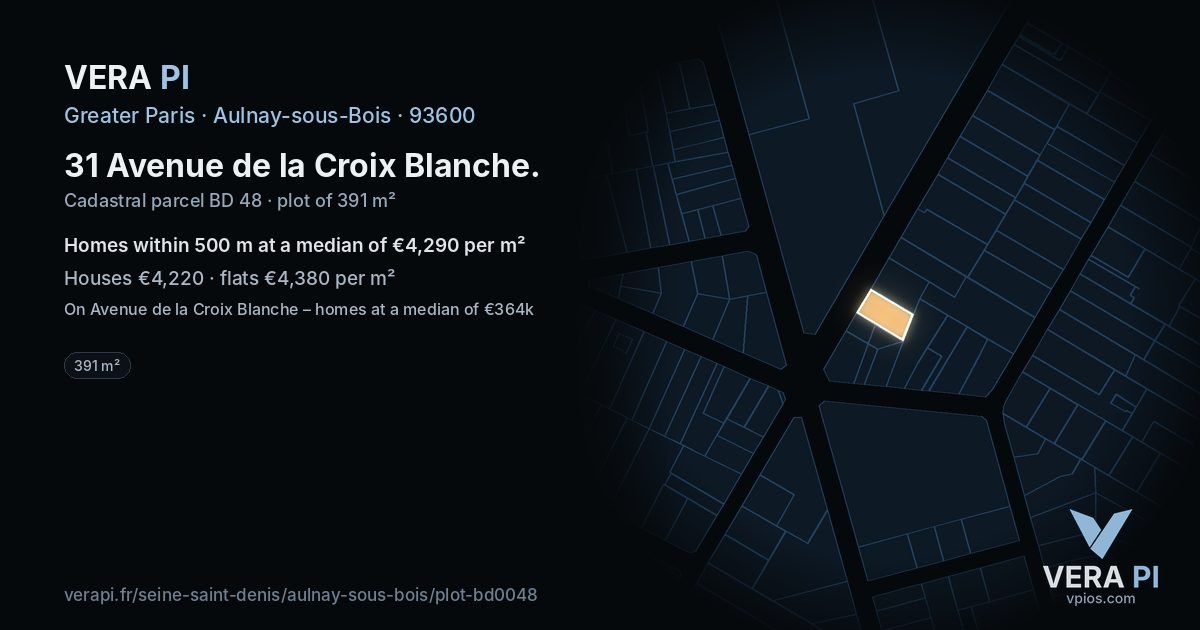 31 Avenue de la Croix Blanche, Aulnay-sous-Bois at night – the plot lit, the parcels around coloured by the prices near them