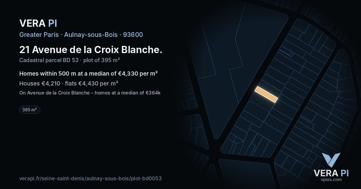 21 Avenue de la Croix Blanche, Aulnay-sous-Bois at night – the plot lit, the parcels around coloured by the prices near them