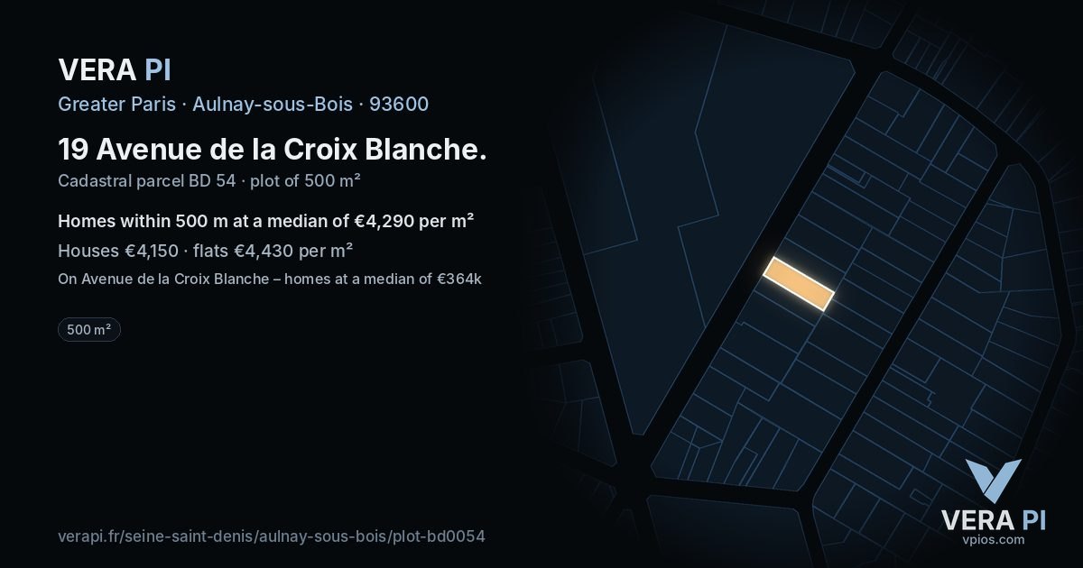 19 Avenue de la Croix Blanche, Aulnay-sous-Bois at night – the plot lit, the parcels around coloured by the prices near them