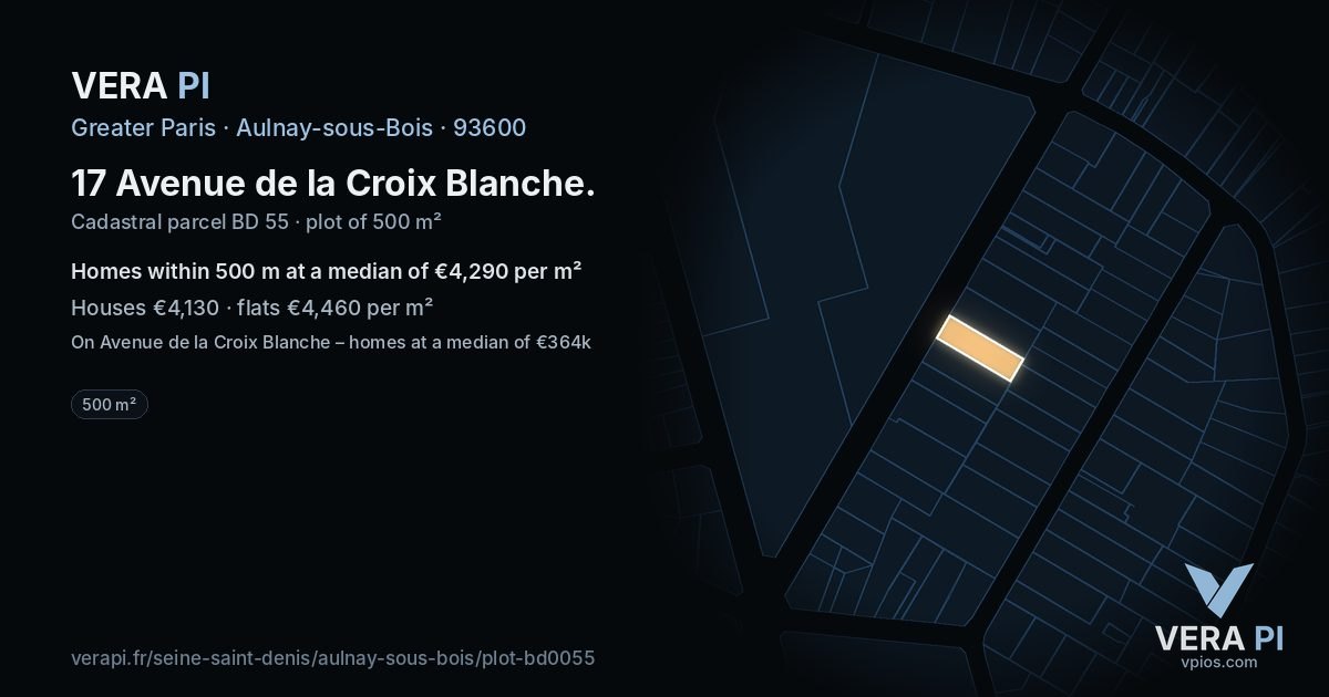 17 Avenue de la Croix Blanche, Aulnay-sous-Bois at night – the plot lit, the parcels around coloured by the prices near them