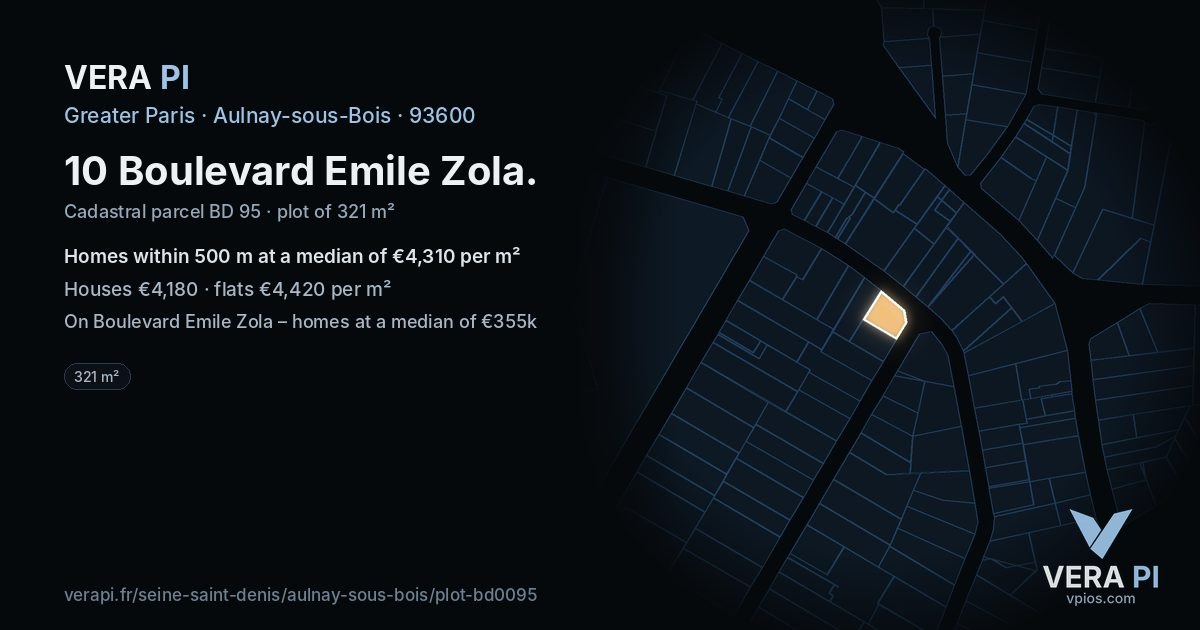 10 Boulevard Emile Zola, Aulnay-sous-Bois at night – the plot lit, the parcels around coloured by the prices near them