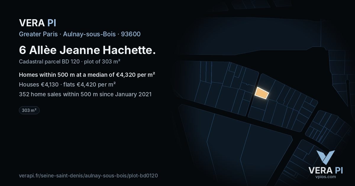 6 Allèe Jeanne Hachette, Aulnay-sous-Bois at night – the plot lit, the parcels around coloured by the prices near them