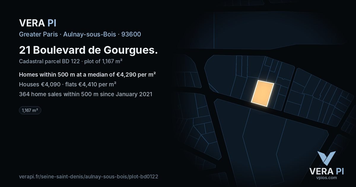 21 Boulevard de Gourgues, Aulnay-sous-Bois at night – the plot lit, the parcels around coloured by the prices near them