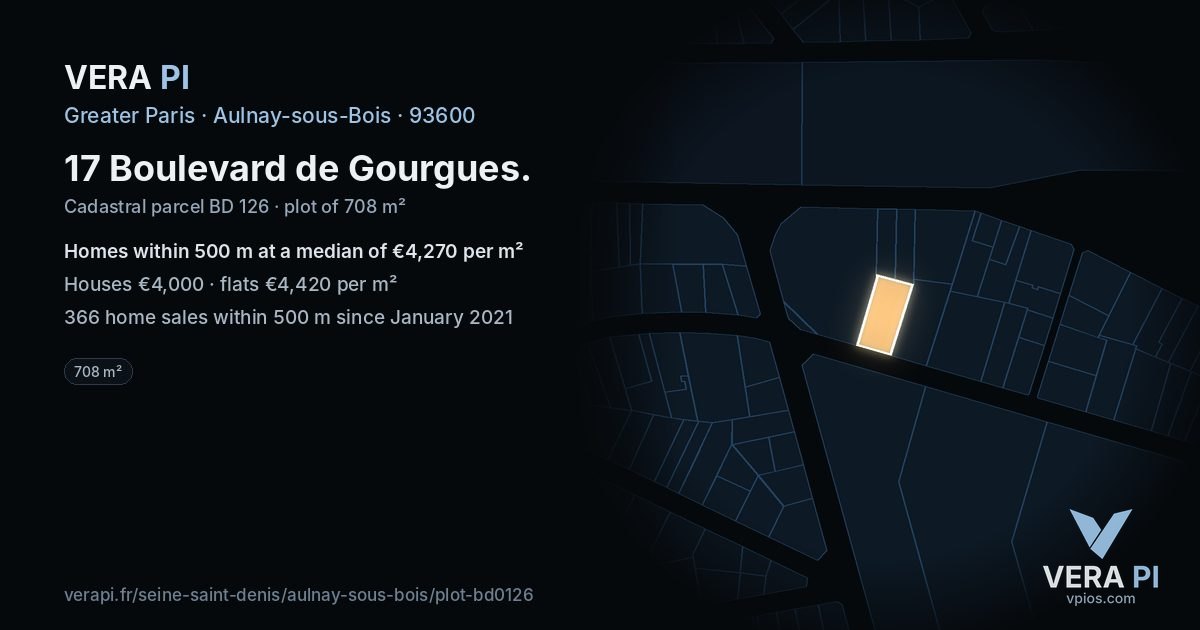 17 Boulevard de Gourgues, Aulnay-sous-Bois at night – the plot lit, the parcels around coloured by the prices near them