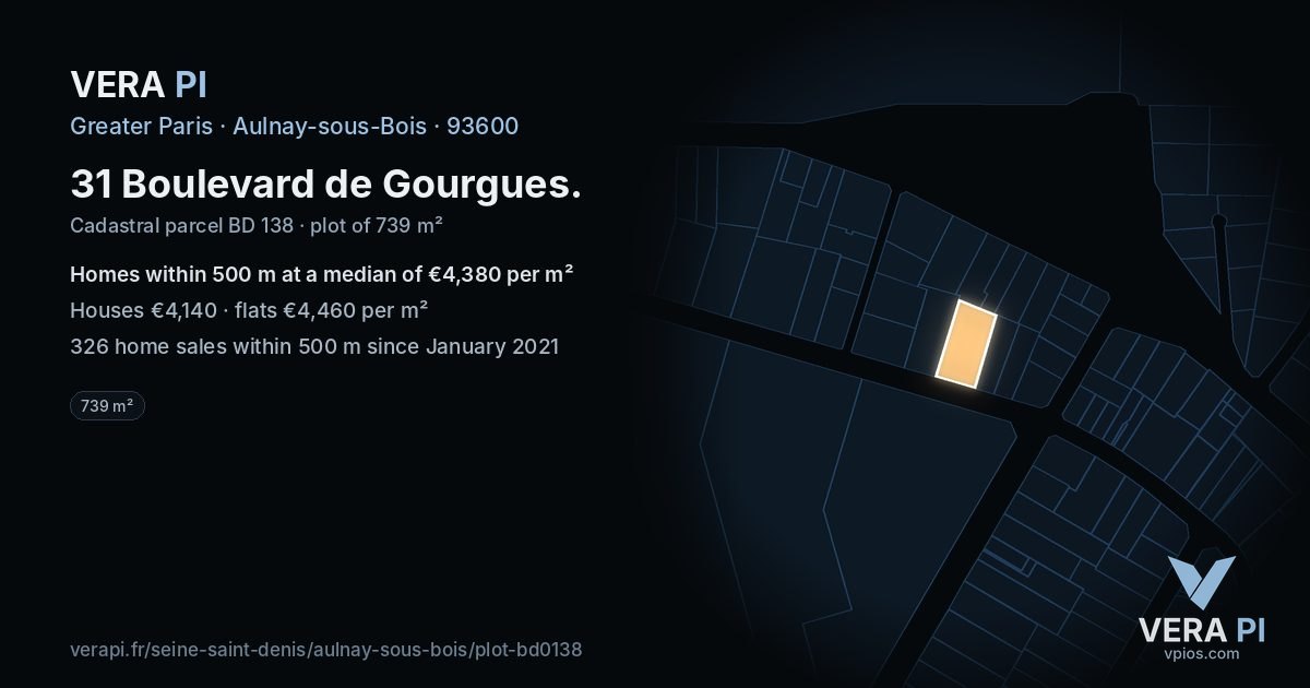 31 Boulevard de Gourgues, Aulnay-sous-Bois at night – the plot lit, the parcels around coloured by the prices near them