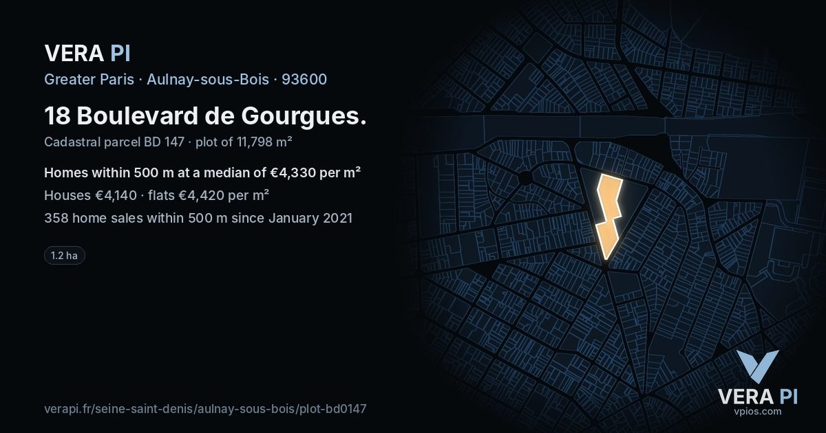 18 Boulevard de Gourgues, Aulnay-sous-Bois at night – the plot lit, the parcels around coloured by the prices near them