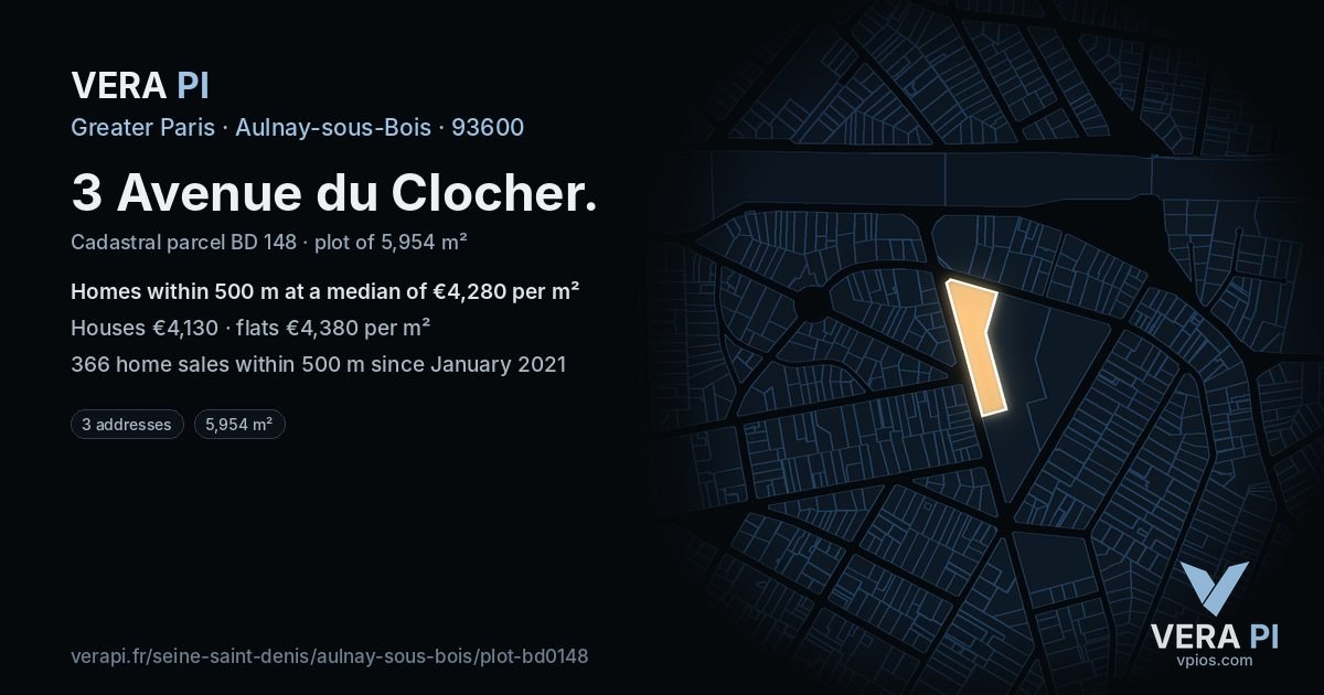 3 Avenue du Clocher, Aulnay-sous-Bois at night – the plot lit, the parcels around coloured by the prices near them