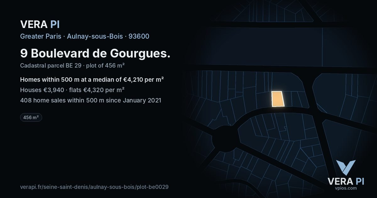 9 Boulevard de Gourgues, Aulnay-sous-Bois at night – the plot lit, the parcels around coloured by the prices near them
