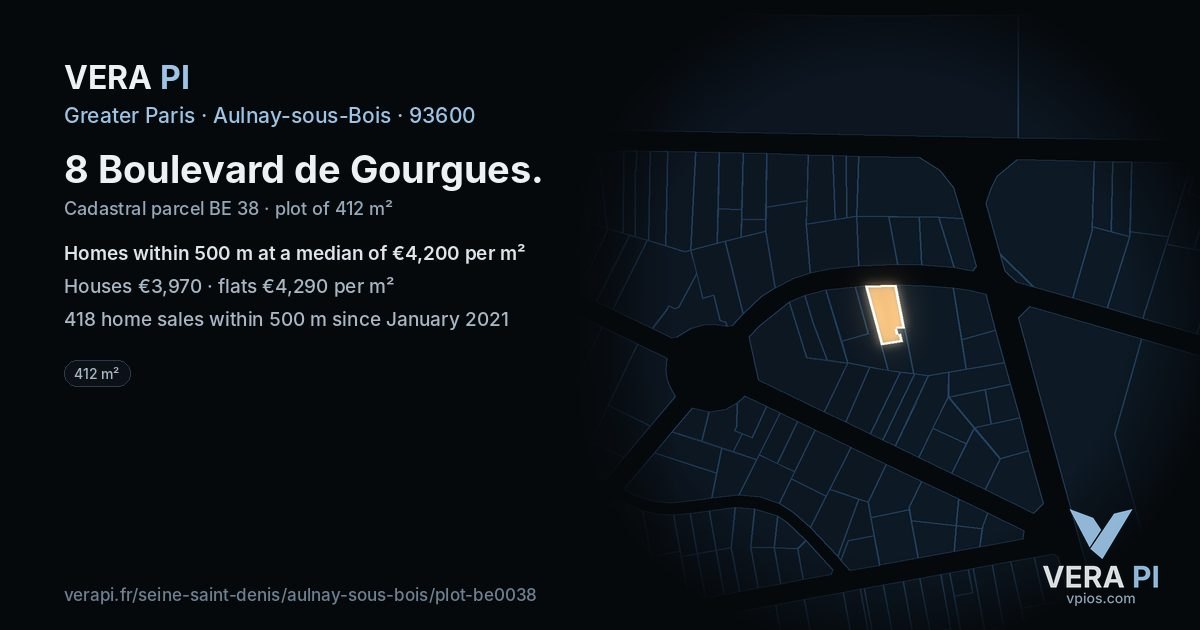 8 Boulevard de Gourgues, Aulnay-sous-Bois at night – the plot lit, the parcels around coloured by the prices near them