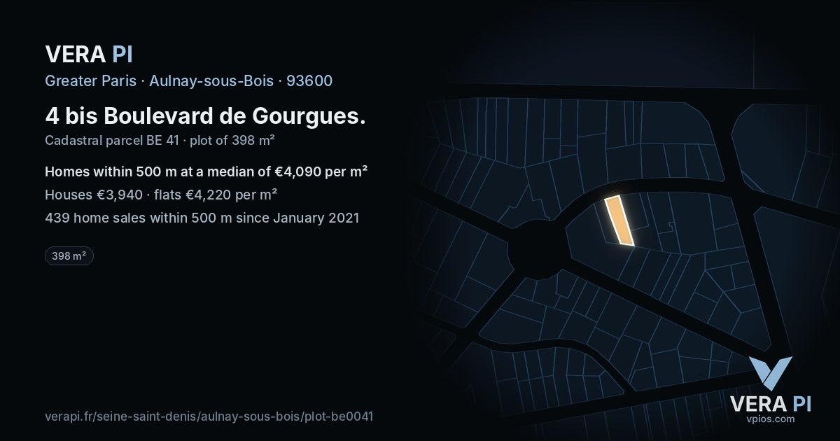 4 bis Boulevard de Gourgues, Aulnay-sous-Bois at night – the plot lit, the parcels around coloured by the prices near them
