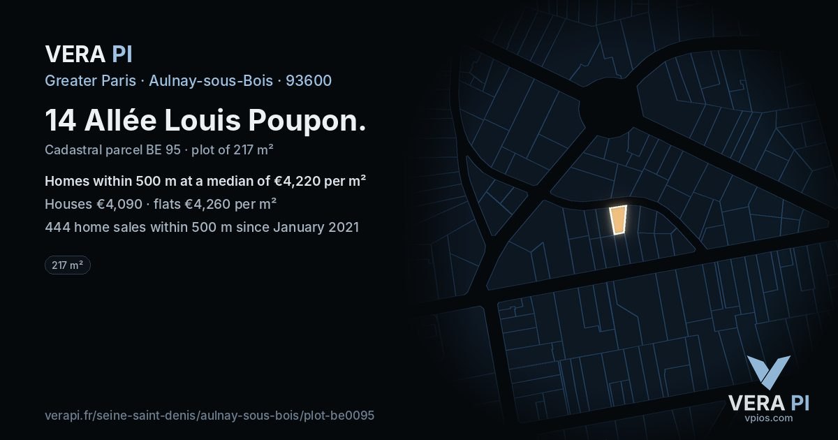 14 Allée Louis Poupon, Aulnay-sous-Bois at night – the plot lit, the parcels around coloured by the prices near them
