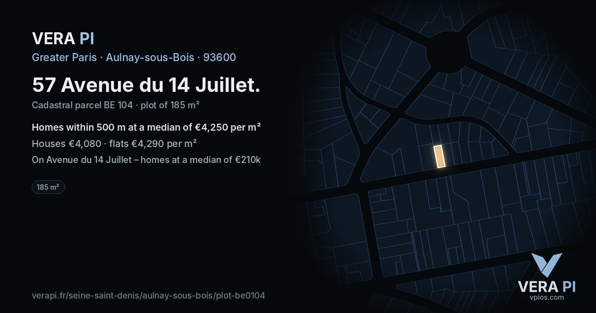 57 Avenue du 14 Juillet, Aulnay-sous-Bois at night – the plot lit, the parcels around coloured by the prices near them
