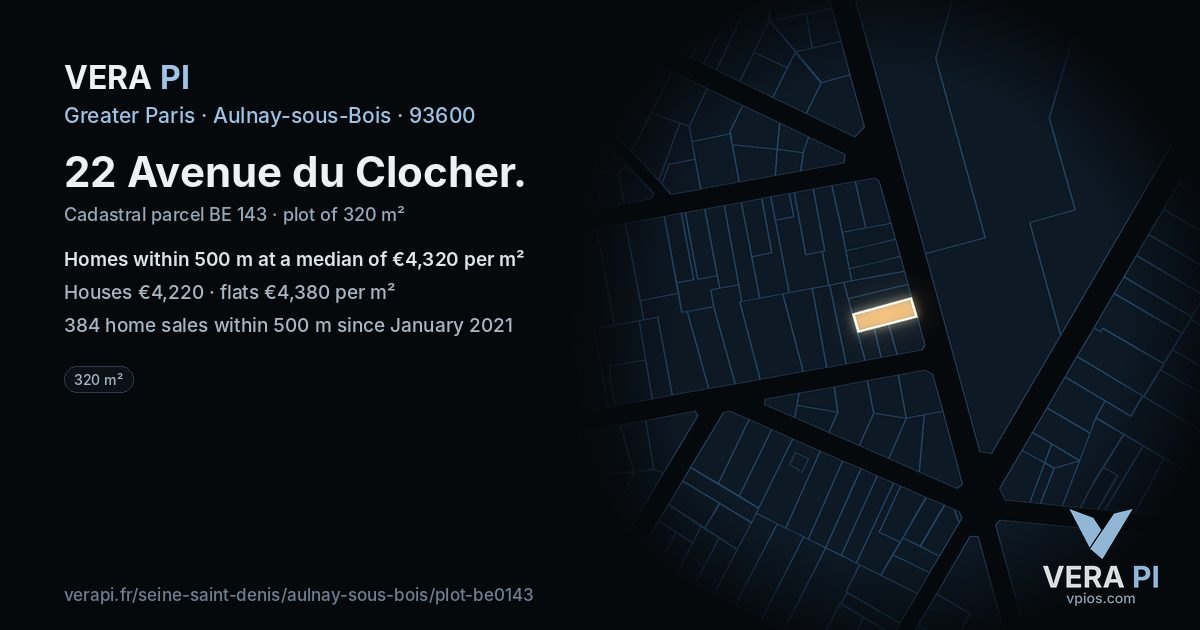 22 Avenue du Clocher, Aulnay-sous-Bois at night – the plot lit, the parcels around coloured by the prices near them