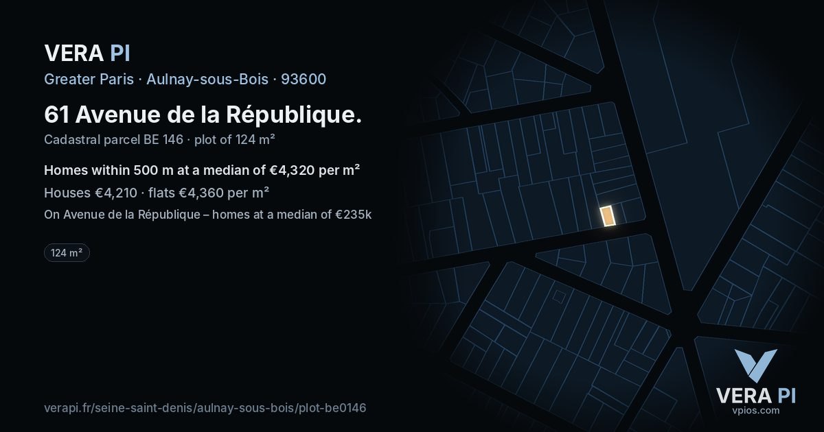 61 Avenue de la République, Aulnay-sous-Bois at night – the plot lit, the parcels around coloured by the prices near them