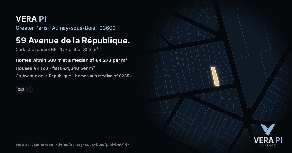 59 Avenue de la République, Aulnay-sous-Bois at night – the plot lit, the parcels around coloured by the prices near them
