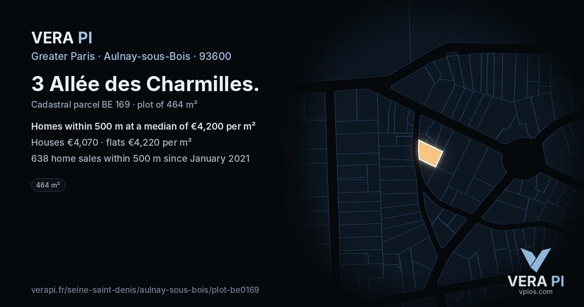3 Allée des Charmilles, Aulnay-sous-Bois at night – the plot lit, the parcels around coloured by the prices near them