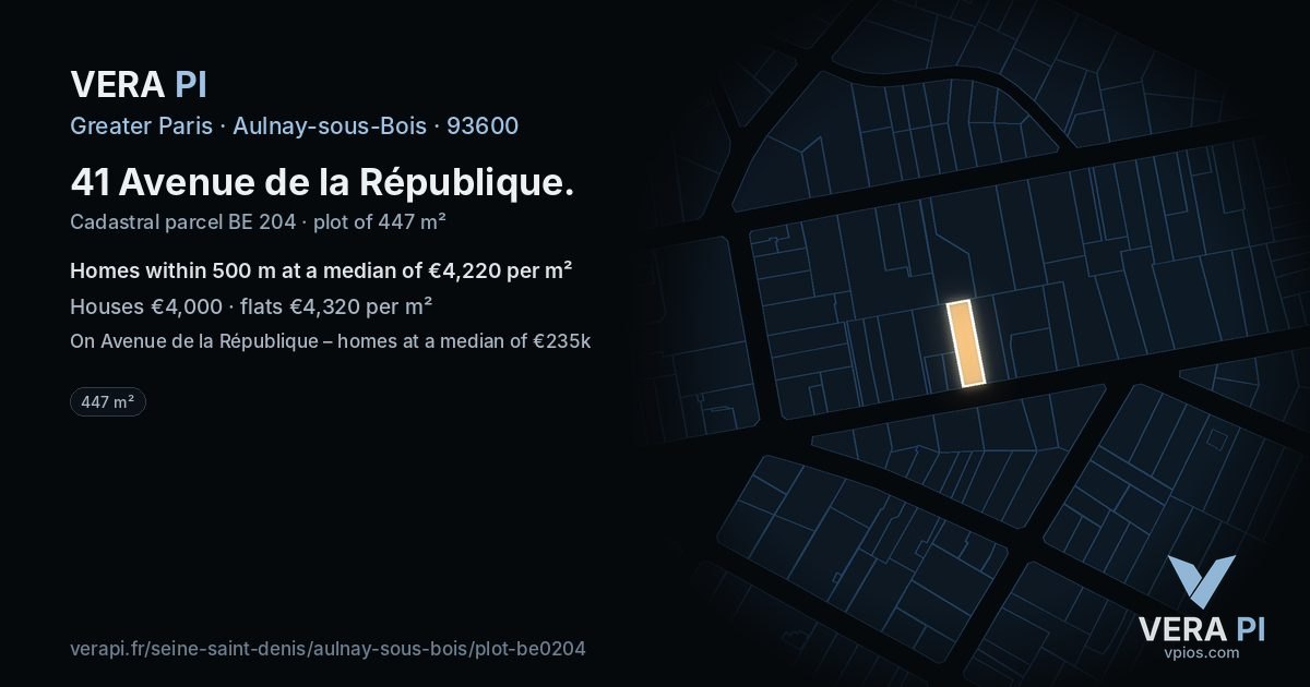 41 Avenue de la République, Aulnay-sous-Bois at night – the plot lit, the parcels around coloured by the prices near them
