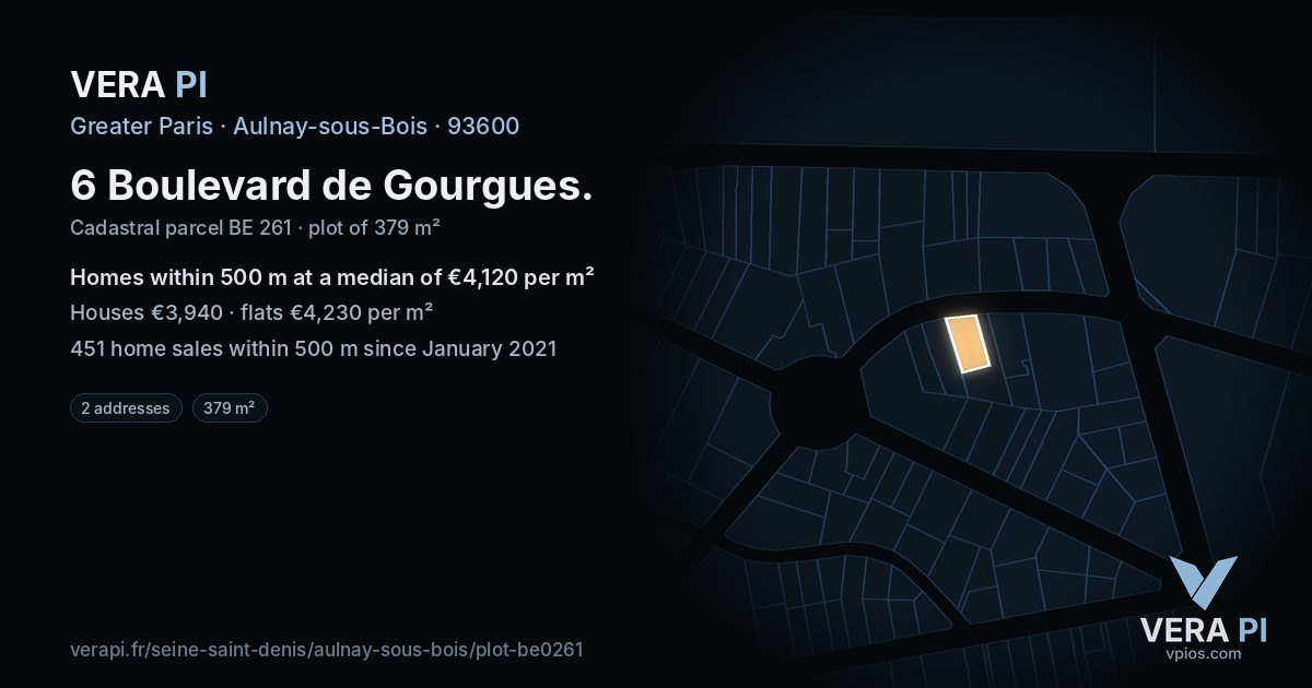 6 Boulevard de Gourgues, Aulnay-sous-Bois at night – the plot lit, the parcels around coloured by the prices near them