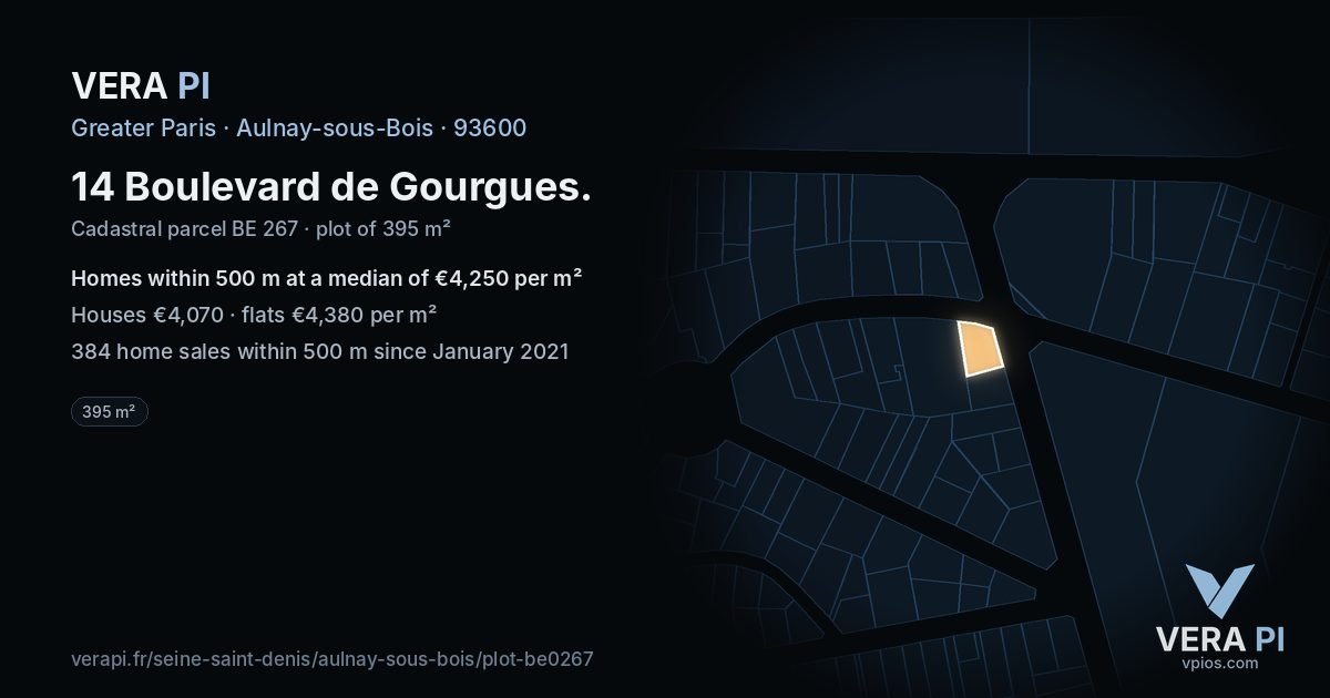 14 Boulevard de Gourgues, Aulnay-sous-Bois at night – the plot lit, the parcels around coloured by the prices near them