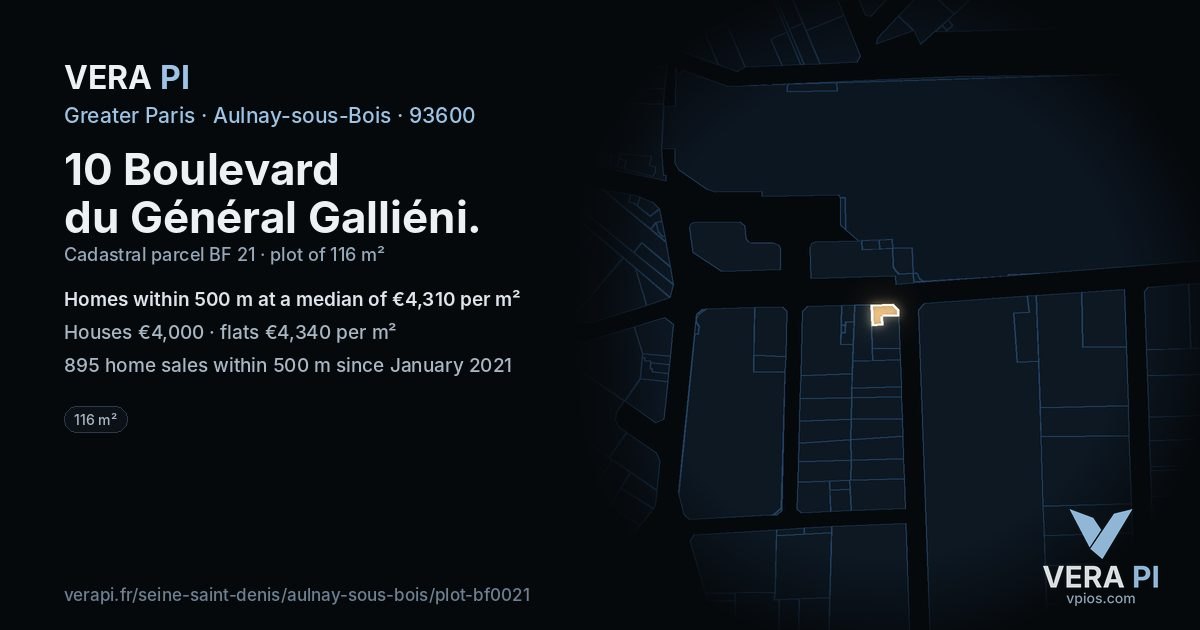 10 Boulevard du Général Galliéni, Aulnay-sous-Bois at night – the plot lit, the parcels around coloured by the prices near them