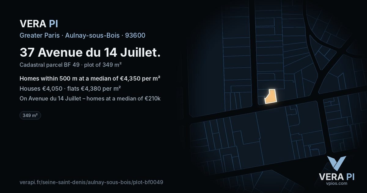 37 Avenue du 14 Juillet, Aulnay-sous-Bois at night – the plot lit, the parcels around coloured by the prices near them