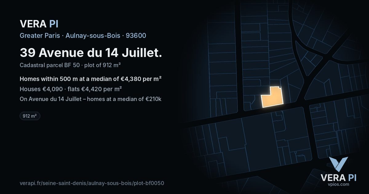 39 Avenue du 14 Juillet, Aulnay-sous-Bois at night – the plot lit, the parcels around coloured by the prices near them