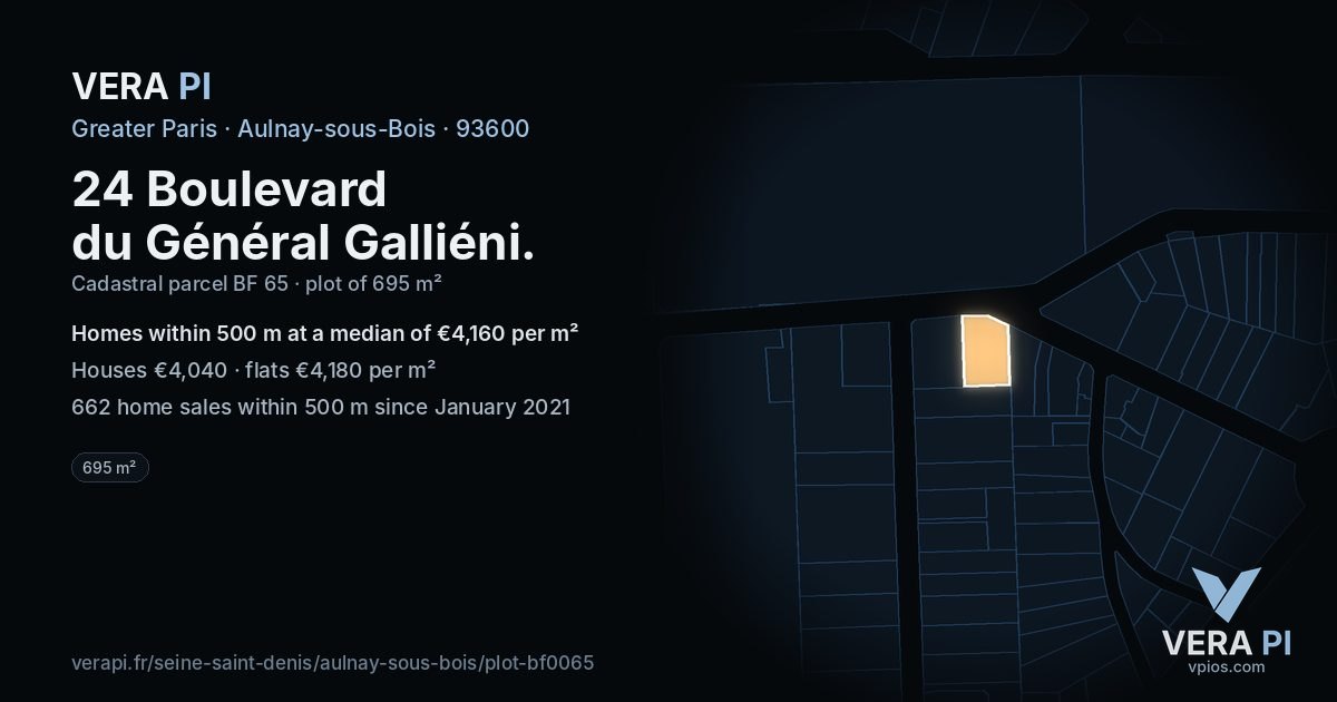 24 Boulevard du Général Galliéni, Aulnay-sous-Bois at night – the plot lit, the parcels around coloured by the prices near them