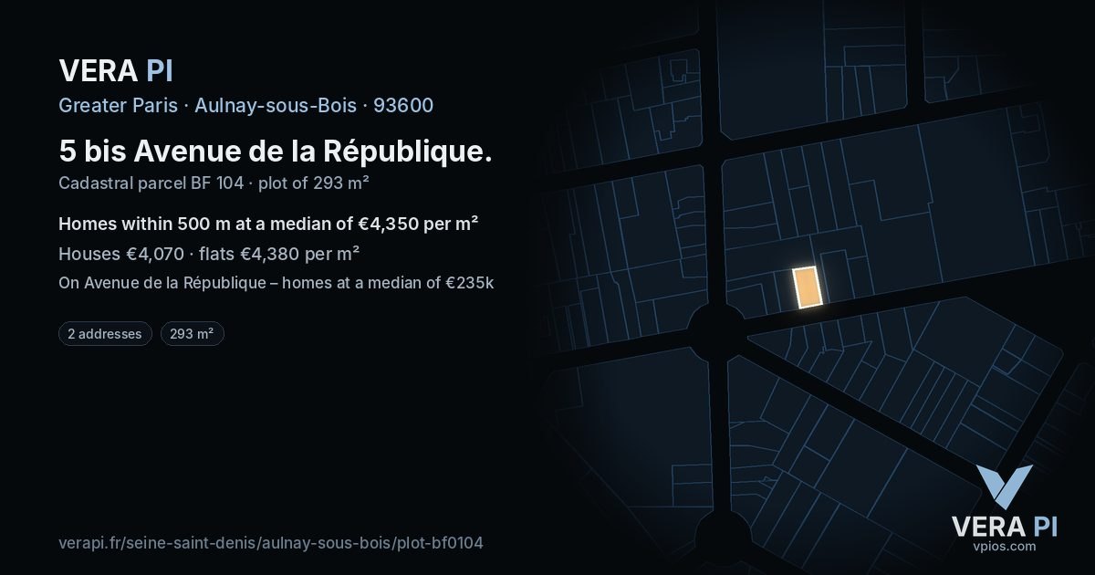 5 bis Avenue de la République, Aulnay-sous-Bois at night – the plot lit, the parcels around coloured by the prices near them