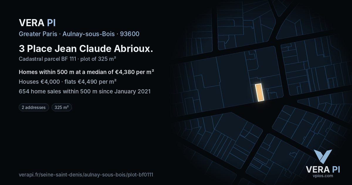 3 Place Jean Claude Abrioux, Aulnay-sous-Bois at night – the plot lit, the parcels around coloured by the prices near them