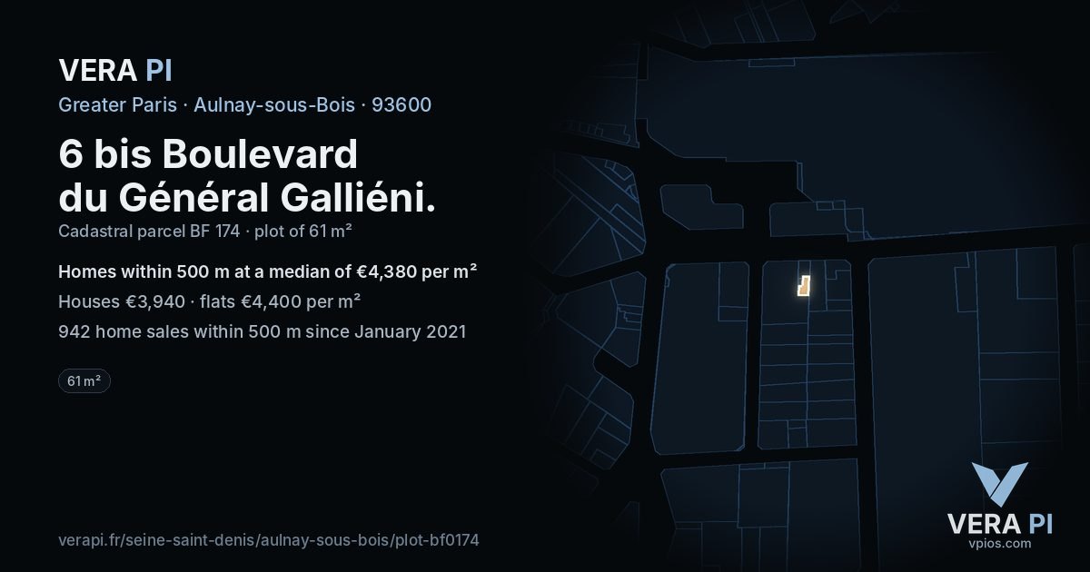6 bis Boulevard du Général Galliéni, Aulnay-sous-Bois at night – the plot lit, the parcels around coloured by the prices near them