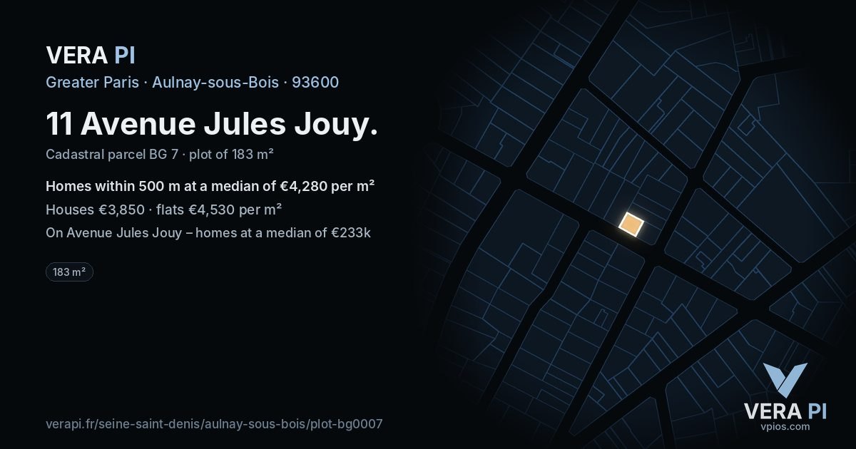 11 Avenue Jules Jouy, Aulnay-sous-Bois at night – the plot lit, the parcels around coloured by the prices near them