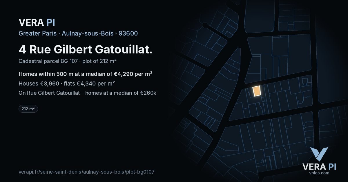 4 Rue Gilbert Gatouillat, Aulnay-sous-Bois at night – the plot lit, the parcels around coloured by the prices near them