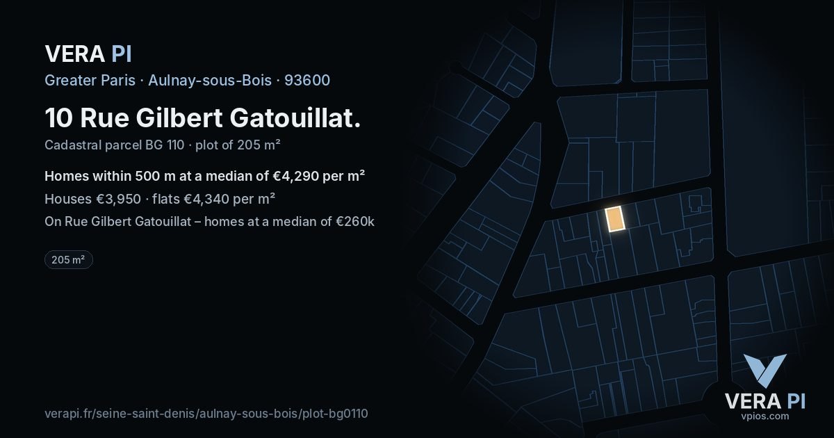 10 Rue Gilbert Gatouillat, Aulnay-sous-Bois at night – the plot lit, the parcels around coloured by the prices near them
