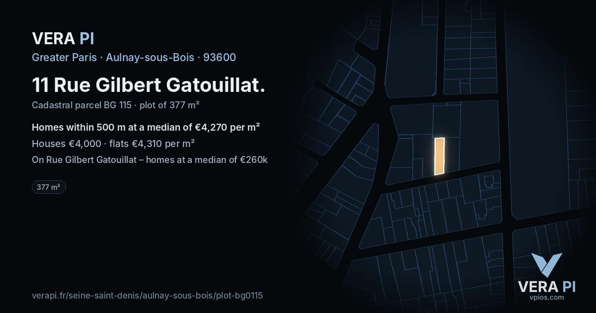11 Rue Gilbert Gatouillat, Aulnay-sous-Bois at night – the plot lit, the parcels around coloured by the prices near them