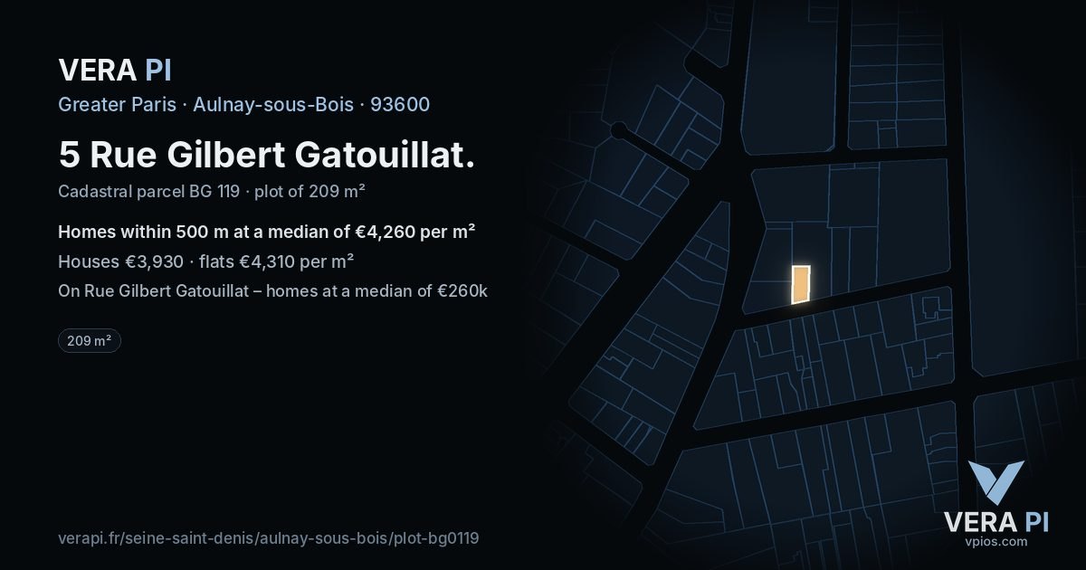 5 Rue Gilbert Gatouillat, Aulnay-sous-Bois at night – the plot lit, the parcels around coloured by the prices near them
