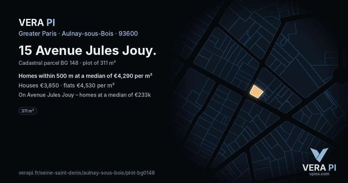 15 Avenue Jules Jouy, Aulnay-sous-Bois at night – the plot lit, the parcels around coloured by the prices near them