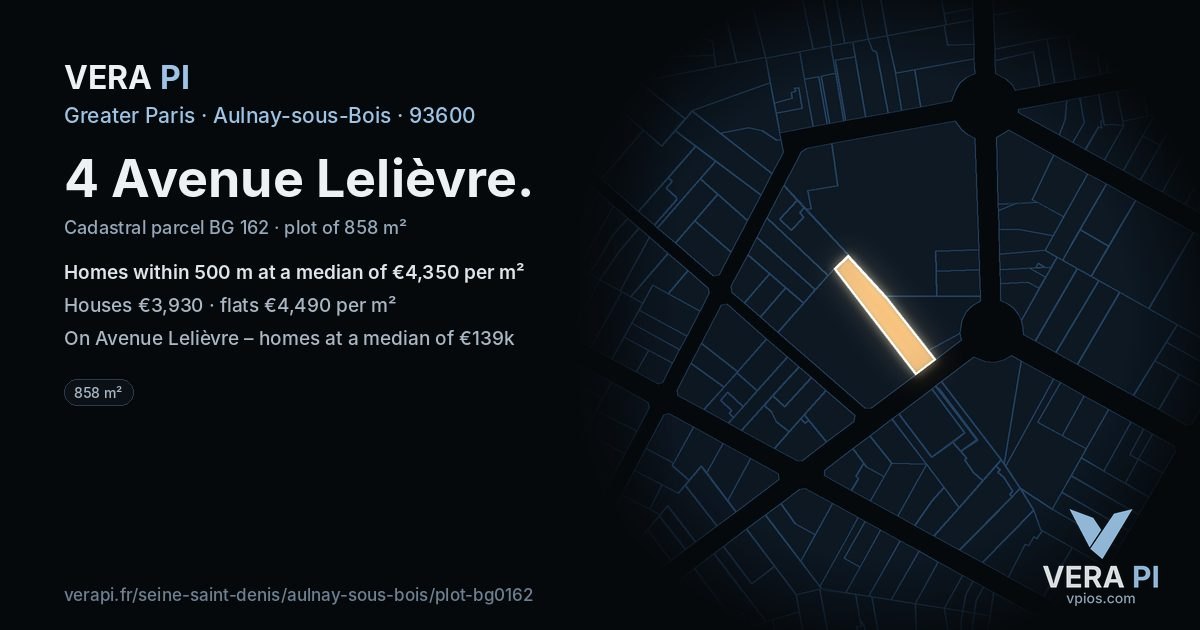 4 Avenue Lelièvre, Aulnay-sous-Bois at night – the plot lit, the parcels around coloured by the prices near them